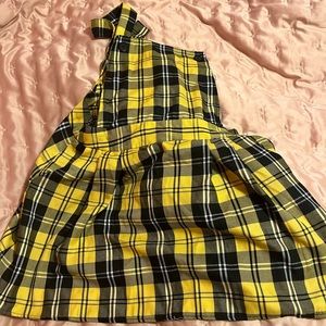 Plaid Yellow Overall Dress